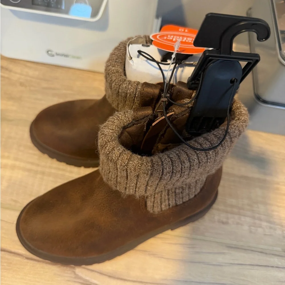 Wonder Nation Brown Ankle Boots with Knit Cuff Size 10 Toddler